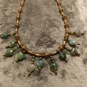 18" Moss agate and,copper metal bead necklace